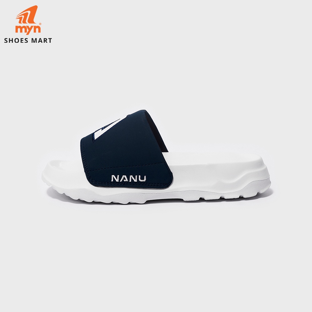 Dép Nanu N03 Navy white logo chữ A thêu viền, quai da lộn 2 lớp, đế chunky 4cm