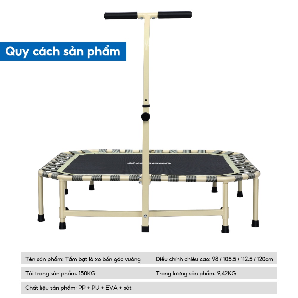 OneTwoFit Thảm nhún lò xo giảm âm có thể gập lại , chiều cao tay vịn có thể điều chỉnh 98-120cm， Sàn nhún OT047101