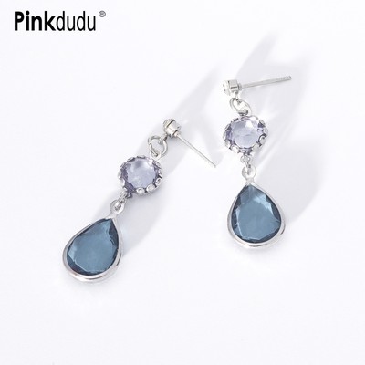 Khuyên tai Pinkdudu PD441 hợp kim dáng dài đính đá pha lê màu xanh dương phong cách boho thời trang cho nữ