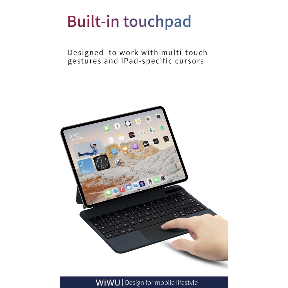 Bao bàn phím Wiwu Magic Keyboard MK109 cho Ipad  10.9", 11", 12.9" có cảm ứng nguồn hiển thị pin thời gian thực