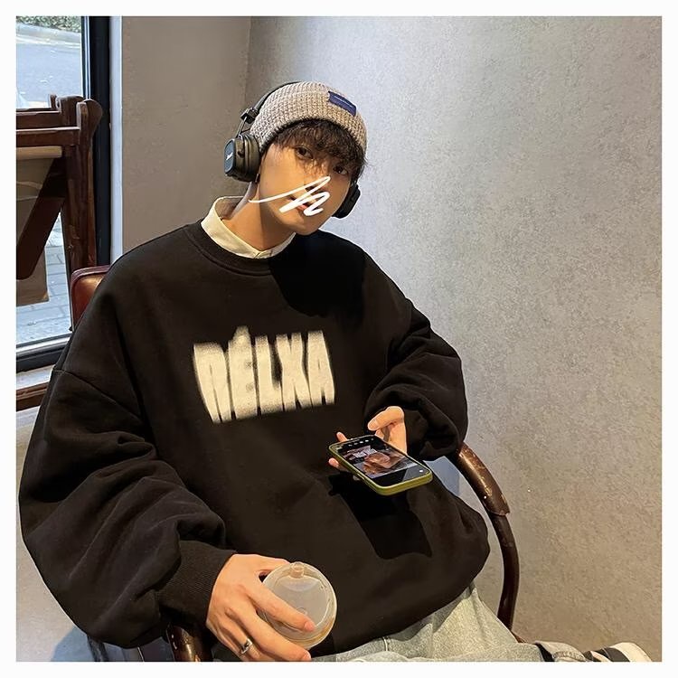 Áo sweater Tay Dài Cổ Tròn In Chữ Phong Cách hip hop Nhật Bản Thời Trang Cho Nam Và Nữ size M-5XL