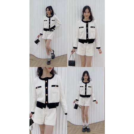 Set dạ lông thỏ viền nhung đen 795