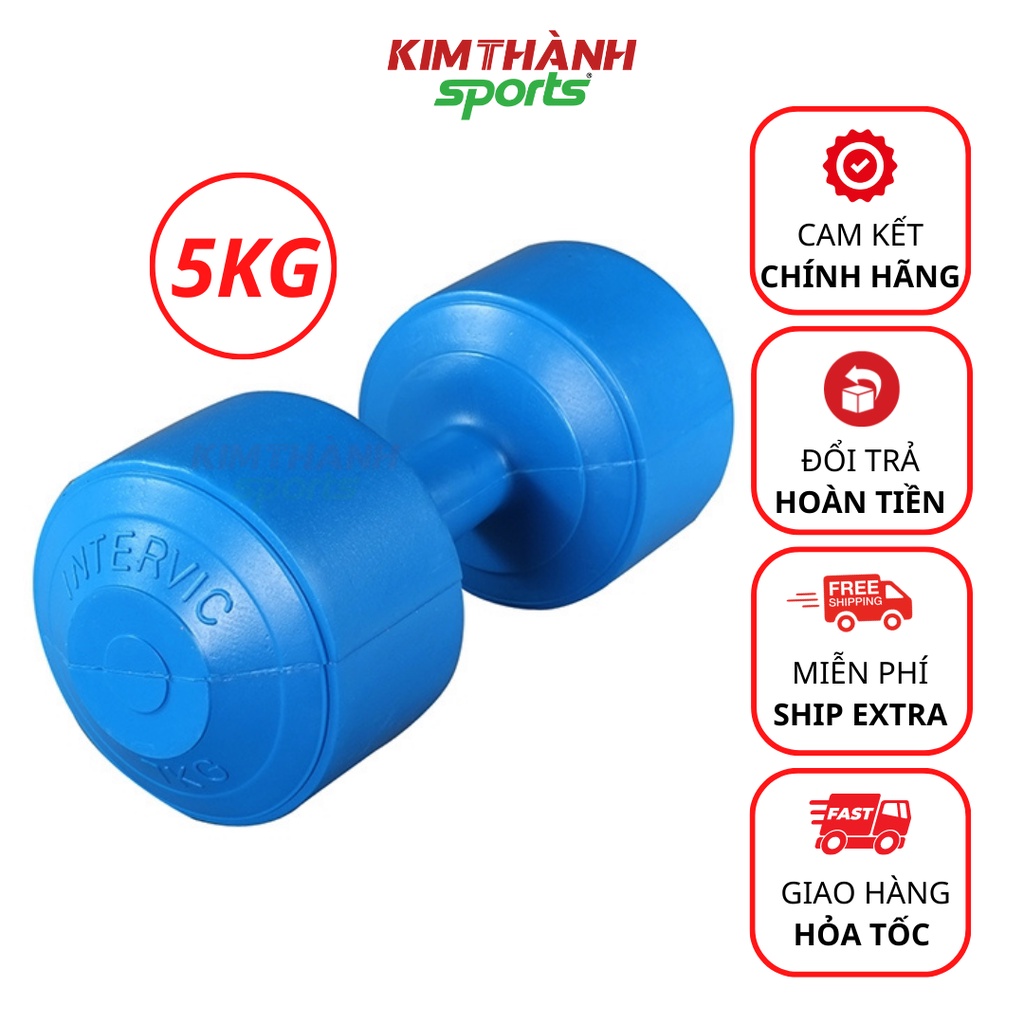 Tạ tay nhựa 5kg loại 1 có lõi thép chống gãy ,quả tạ tập tay bọc nhựa đã nhồi , tập gym tại nhà giá rẻ - KIM THÀNH SPORT