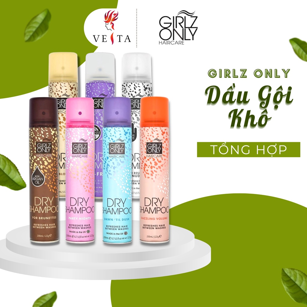 Dầu Gội Khô Girlz Only Xịt Tóc Gội Đầu Khô Dry Shampoo Không Bết Sạch Dầu Bồng Bềnh 200ml / Chai