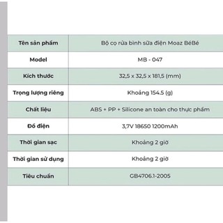 Bộ cọ rửa bình sữa điện Moaz Bébé MB047