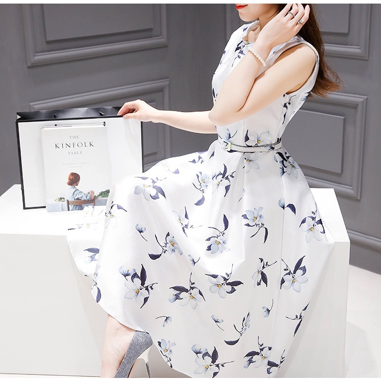 Đầm Dáng Chữ A Không Tay Họa Tiết Hoa Phong Cách Hàn Quốc Thời Trang Mùa Hè Mới Cho Nữ