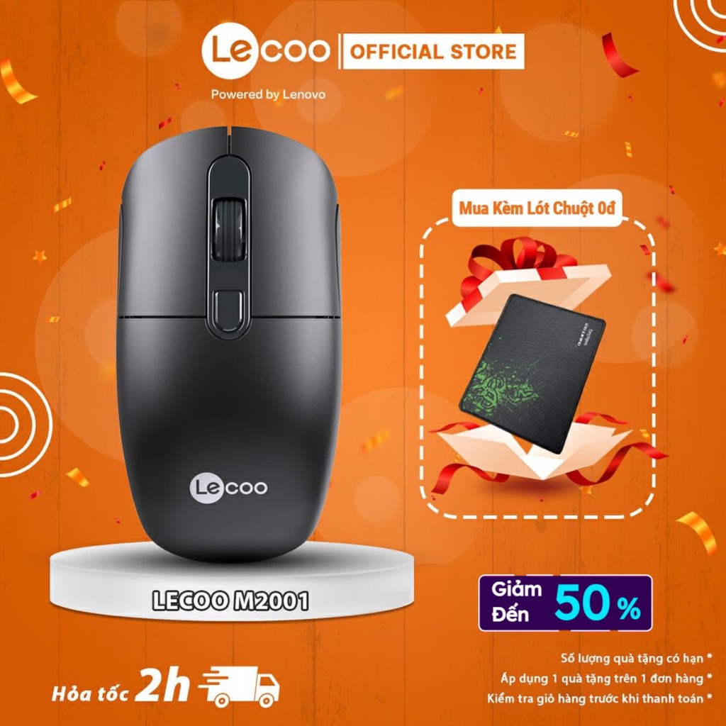 Chuột quang không dây Lecoo M2001 độ nhạy cao, thiết kế nhỏ gọn cho văn phòng