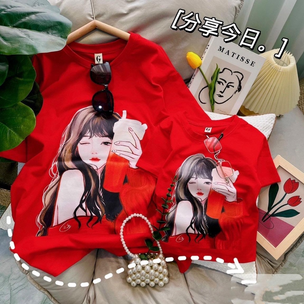 (Size 9-70Kg) ( GIÁ 1 ÁO ) Áo thun mẹ và bé in cô gái cô gái siêu HOT đáng yêu