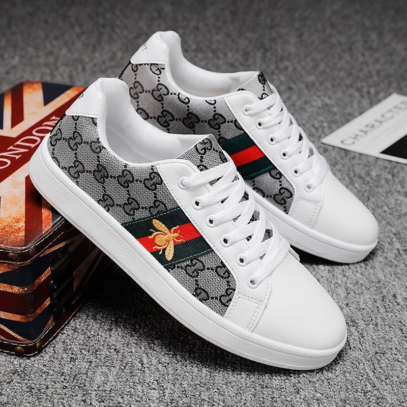 Giày da sneakers logo con ong phong cách Gucci