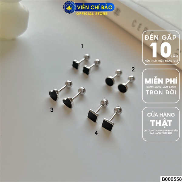 Bông tai chốt vặn nhiều hình dáng đen nhỏ chất liệu bạc Thái 925 thời trang phụ kiện trang sức nữ Viễn Chí Bảo B000558