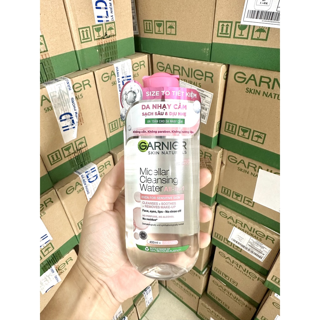 Tẩy Trang Garnier Micellar Cleasing water 400ml🌟Loại cặn bụi bẩn🌟Sạch sâu🌟Cung cấp nước🌟Ganier🌟tay trang🌟