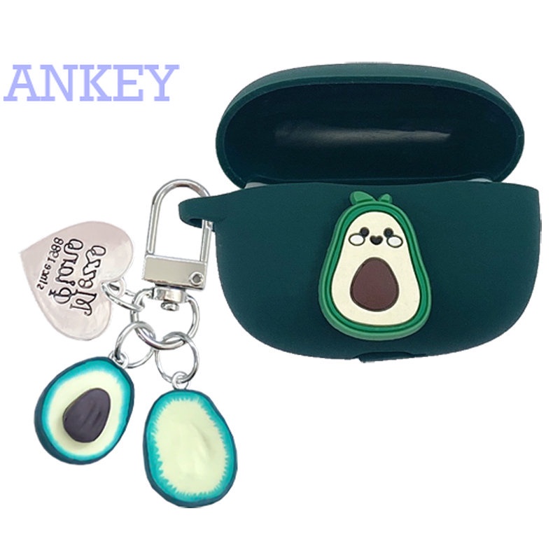 Soundpeats Free2 Classic Case Cute Avocado cartoon Ring Chain Rope Earphone Case Silicone Shockproof Protect Box