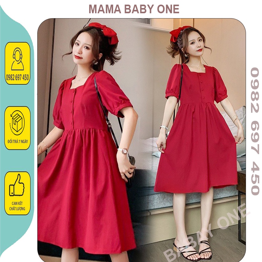 VÁY BẦU MÙA HÈ-ĐẦM BẦU CÔNG SỞ,TỰ TIÊC, DẠO PHỐ XINH XẮN THIẾT KẾ CỔ VUÔNG DÁNG BABAYDOLL VẢI MÁT