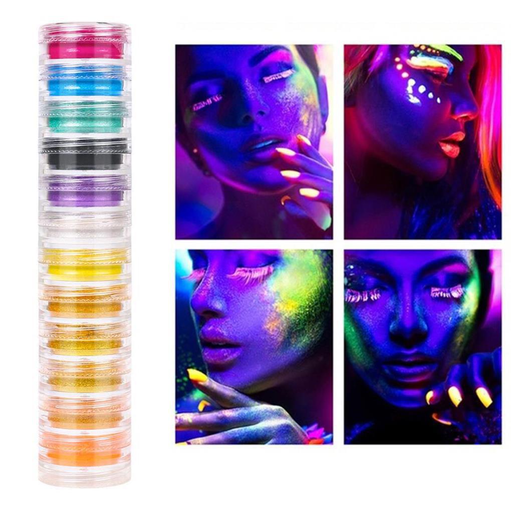 Bột Dạ Quang 12 Màu Lấp Lánh Dùng Trang Trí Móng Tay / Cơ Thể Nghệ Thuật Tại Nhà /