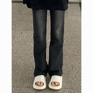 Quần jean ống rộng tocjean màu đen bạc tôn dáng phong cách Hàn Quốc