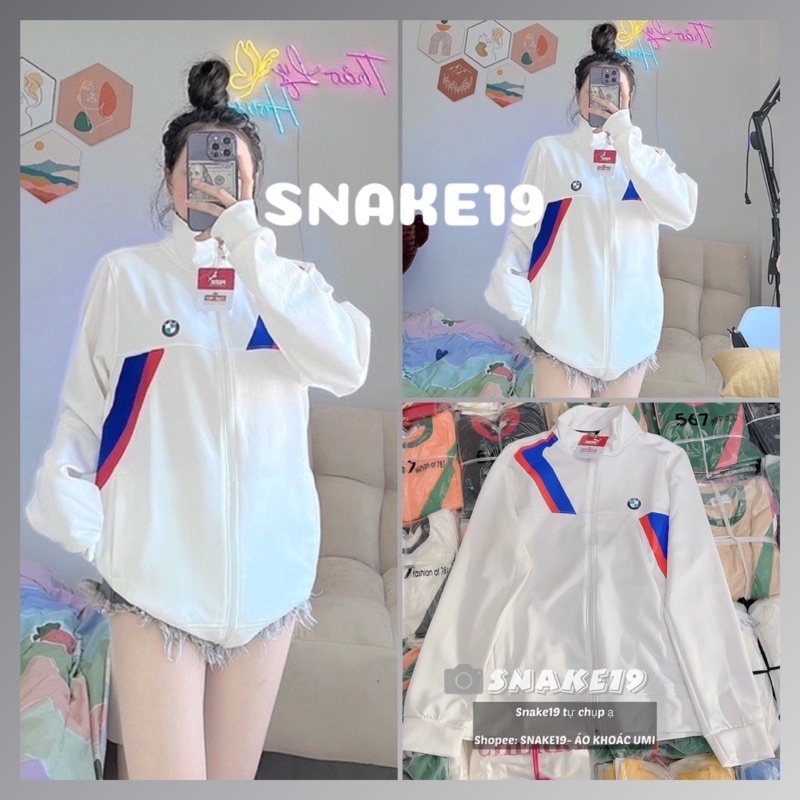 Áo khoác umi thể thao màu trắng phối sọc độc đáo logo tròn BBW Unisex