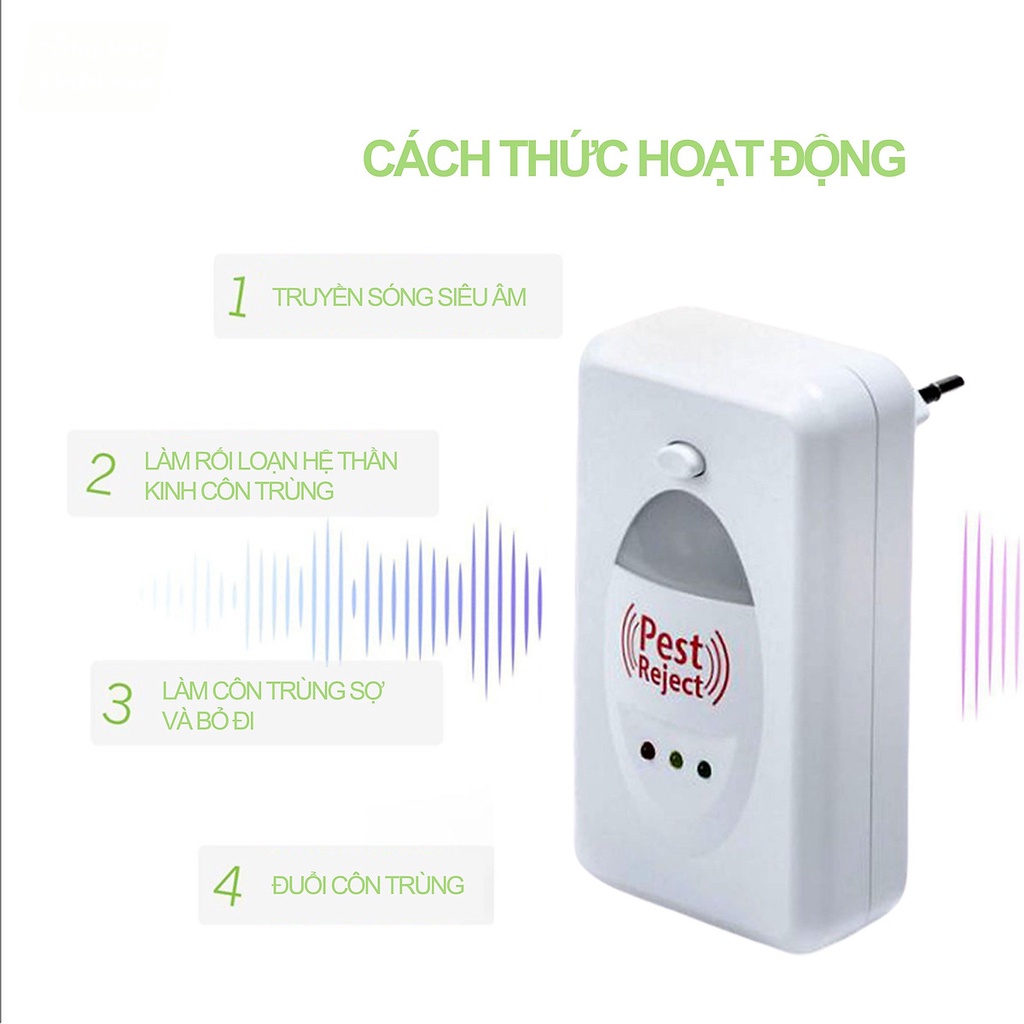 Thiết Bị Đuổi Côn Trùng Pest Reject - Máy Đuổi Côn Trùng, Chuột Bằng Sóng Âm Không Độc Hại An Toàn Cho Gia Đình