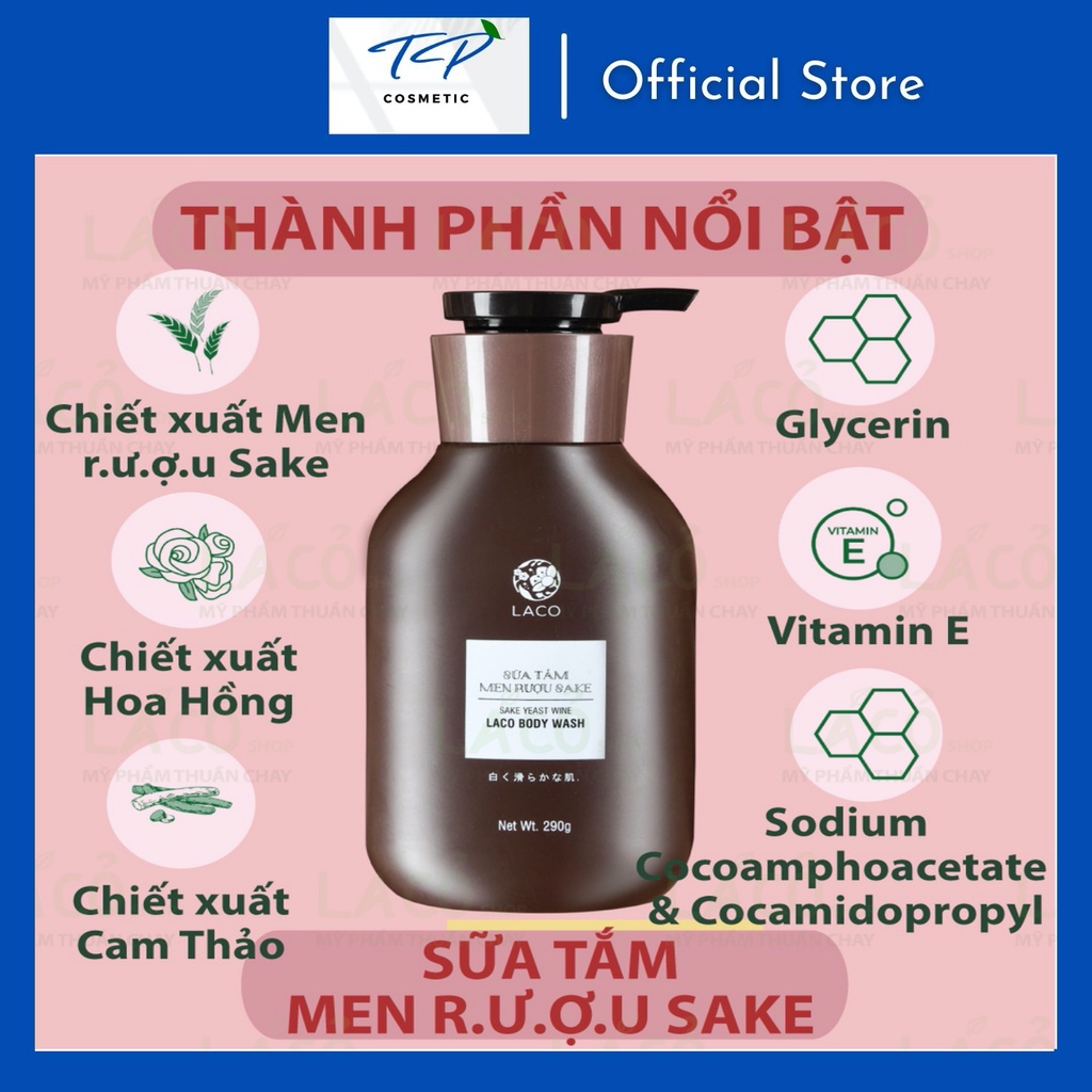 [Chính hãng] Sữa Tắm MEN RƯỢU SAKE LACO BODY WASH: chiết xuất men rượu sake làm sạch thơm, giúp da sáng trắng tự nhiên