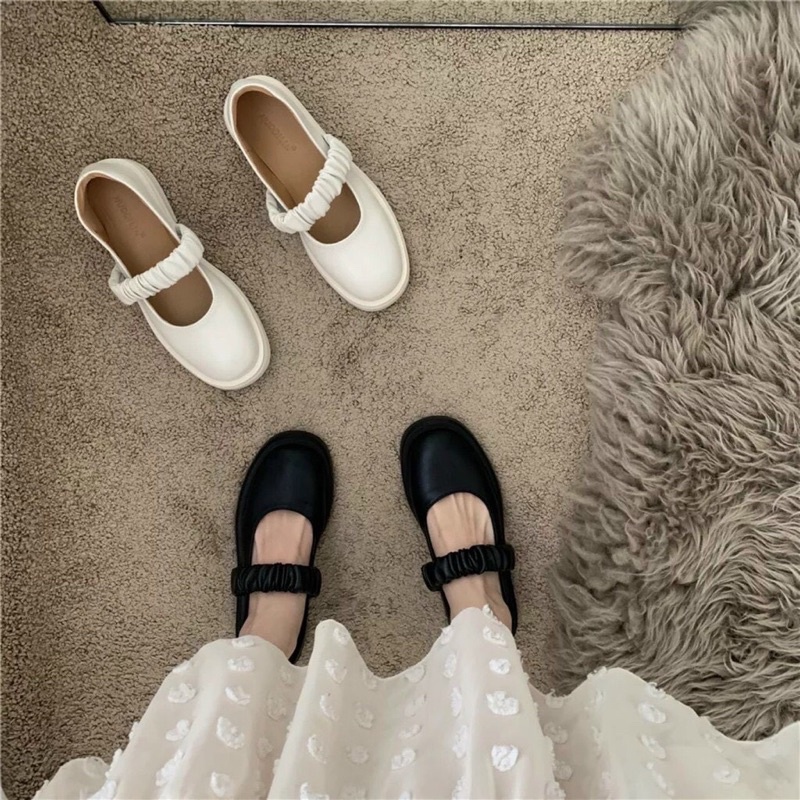 ♥️THANH LÝ LỖ VỐN♥️Giày búp bê nữ ♥️ Giày bệt da lì mũi vuông đế bằng phôi quai ngang nhún