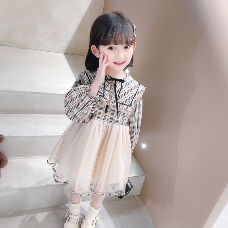 Váy đầm xoè caro phối len lưới cho bé gái (Cao từ 90-130cm, nặng 10-25kg) N01359