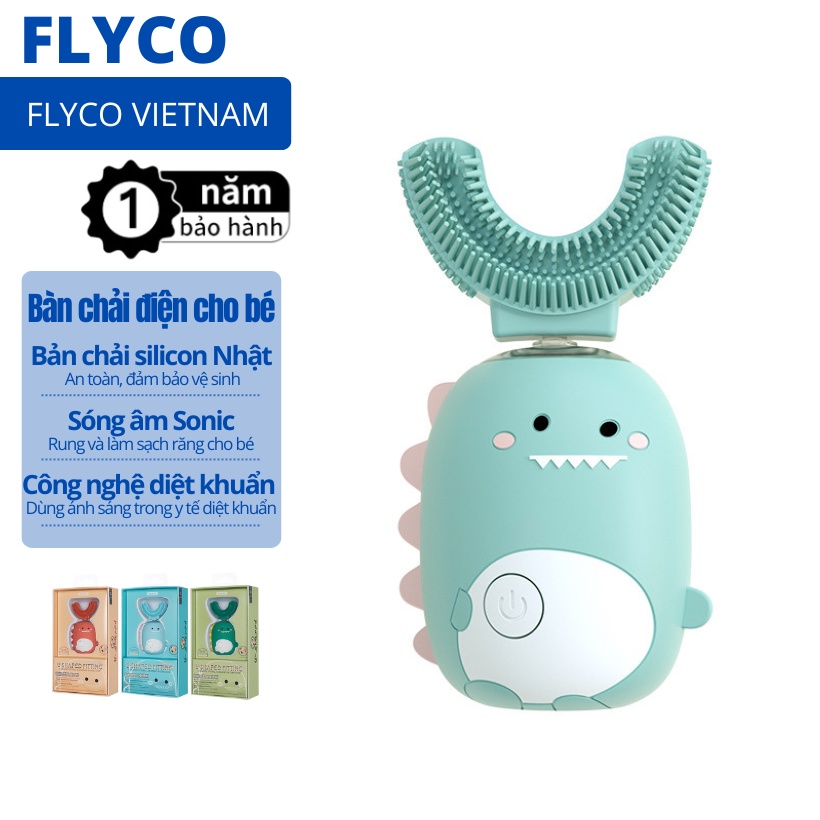 Bàn Chải Điện Cho Bé Flyco Công Nghệ sóng âm Sonic, ánh sáng diệt khuẩn chuẩn Y Khoa Đánh răng trẻ em kem chai tuổi bọt
