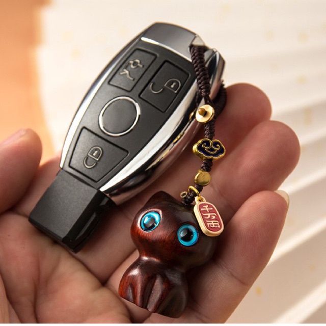 Móc khóa/ Dây treo điện thoại mèo may mắn làm từ gỗ đàn hương - Mang lại may mắn tài vận