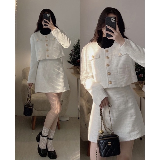 SET DẠ TWEED CÚC ĐỒNG TÚI HỘP KÈM CHÂN VÁY SDTCDT