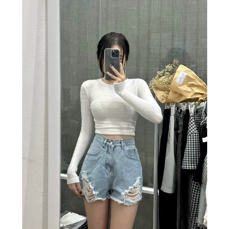 Áo Croptop Lông Tay Dài Cổ Tròn