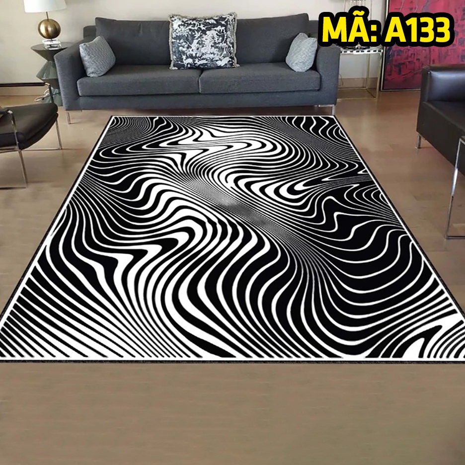 Thảm Trang Trí Gợn sóng ảo giác đen trắng Decor Góc Học Tập Làm Việc Phòng Ngủ Phòng Khách Văn Phòng