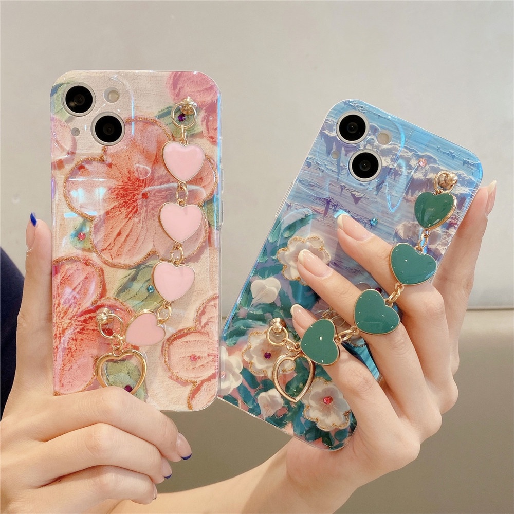 Ốp Điện Thoại Tranh Sơn Dầu Hình Hoa Kèm Dây Đeo Cho iPhone 13 12 Pro Max 11 Pro Max X XS Max XR