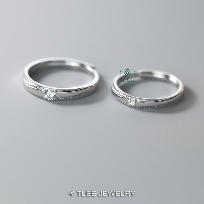 Nhẫn bạc đôi TLEE đeo nam nữ mẫu một viên đá chủ 2,5mm viền hạt basic nhẹ nhàng TleeJewelry