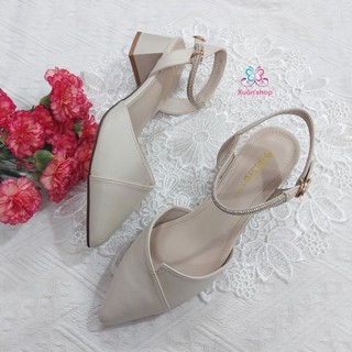 Giày cao gót Dusto dáng slingback, da mềm , gót vuông 5cm (sẵn 36 trắng be)