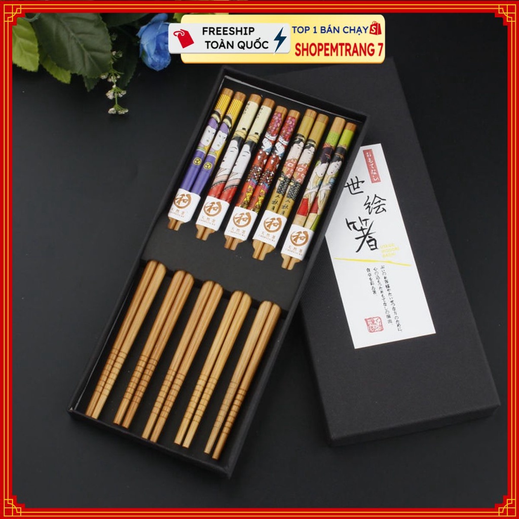 Set 5 Đôi Đũa Gỗ Phong Cách Nhật BảnSHOPEMTRANG07Đũa Gỗ Đàn Hương Đỏ Cao Cấp Không Chất Bảo Quản Phong Cách Nhật Bản