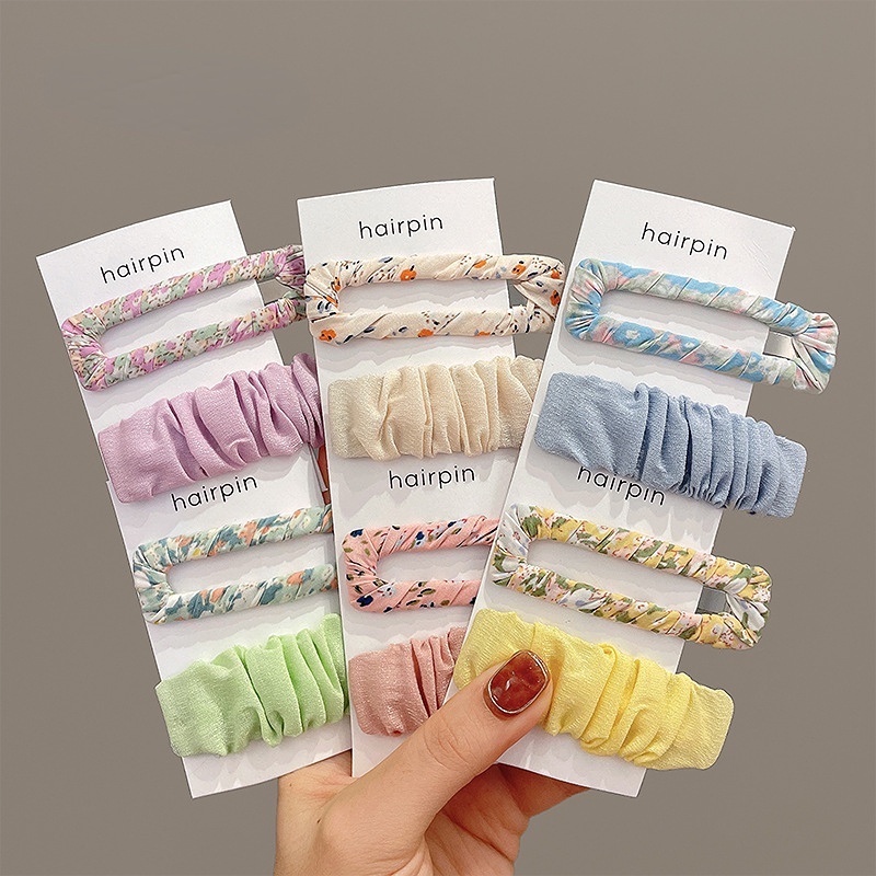 Bộ Kẹp Tóc Vải In Hoa Kiểu Hàn Quốc Dễ Thương Cho Bé Gái