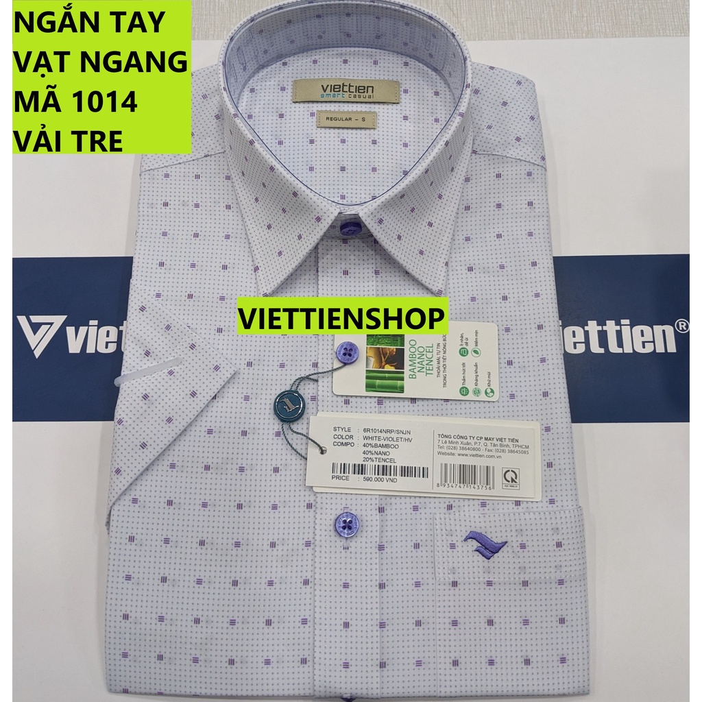 (1014 Sn) ÁO SƠ MI VIỆT TIẾN NGẮN TAY VẠT NGANG VẢI TRE