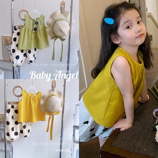 Set áo sát nách và quần dài họa tiết chấm bi phong cách hàn quốc