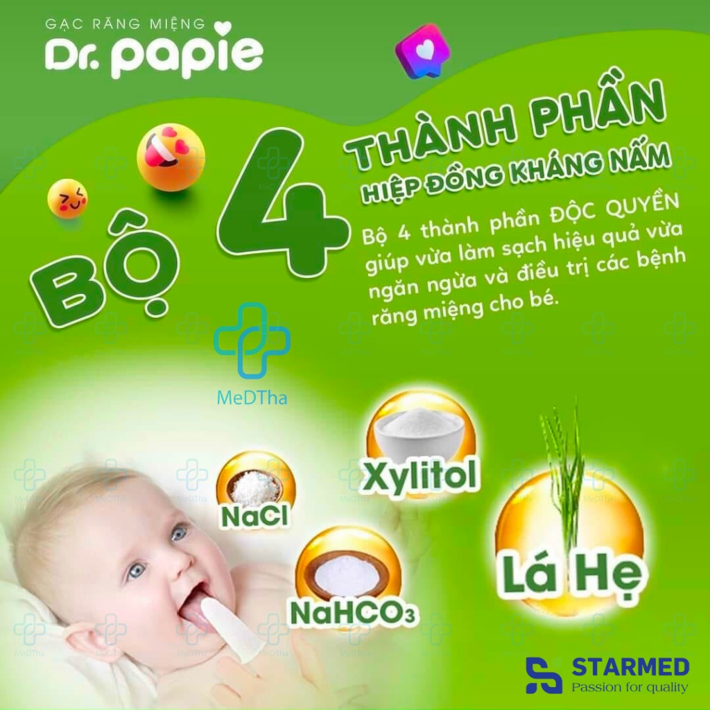 Gạc Răng Miệng Cho Bé Dr Papie - Gạc Rơ Lưỡi, Vệ Sinh Răng Miệng, Phòng Nấm Miệng, Tưa Lưỡi