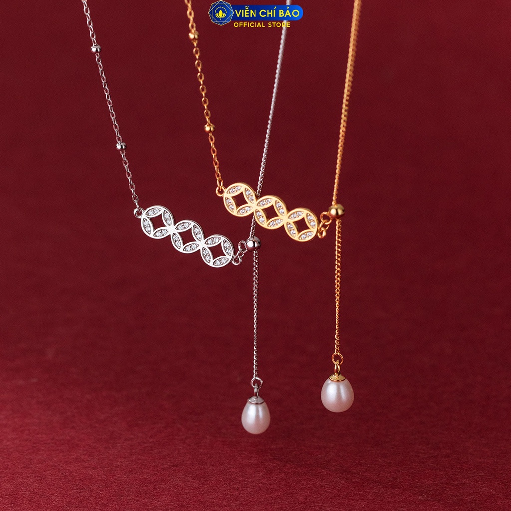 Dây chuyền kim t iền mix hạt châu chất liệu bạc Thái 925 thời trang phụ kiện trang sức nữ Viễn Chí Bảo D000431