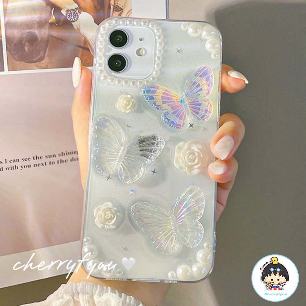 Ốp Điện Thoại Tpu Mềm Trong Suốt Họa Tiết Bướm 3d Dành Cho Iphone 14 13 12 11 Pro Max Xs Xr 8 7 Plus