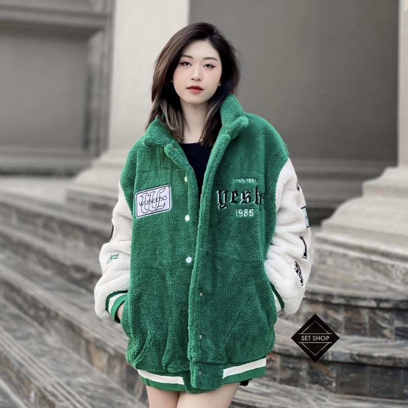 Áo khoác lông cổ bẻ bên trong có trần bông siêu ấm áp