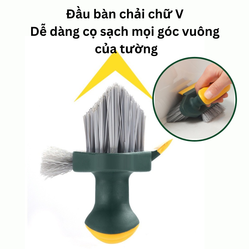 Bàn chải nhà tắm 4 trong 1 làm sạch khe hở mạch, góc tường, chổi cọ sàn kiêm gạt kính tiện lợi