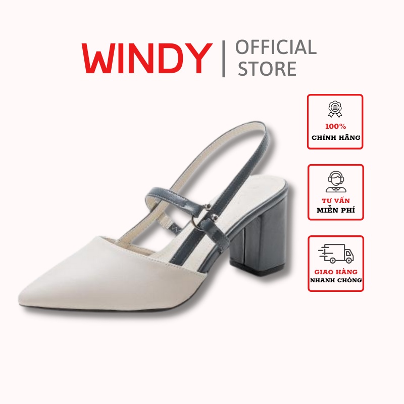 Giày cao gót bít mũi khóa phối màu gót trụ 7p WINDY CG-0605