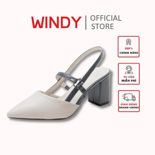 Giày cao gót bít mũi khóa phối màu gót trụ 7p windy cg-0605