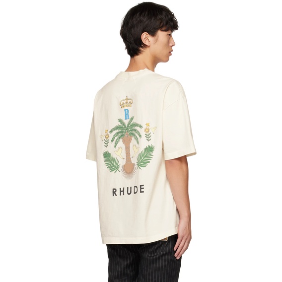 RHUDE Vintage Floral Letter Bird Logo Couple Casual Cotton Short Sleeve T-Shirt