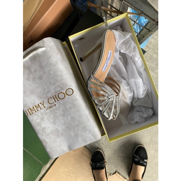 Sandal cao gót rọ đính đá mũi tròn jimicho mẫu mới fullbox Bill túi