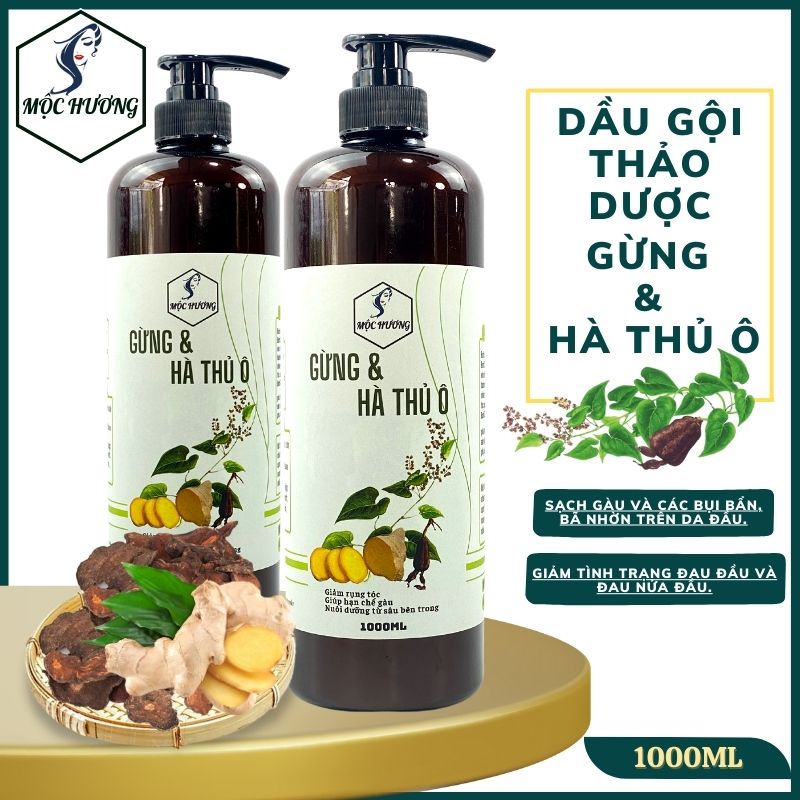 Dầu gội GỪNG, HÀ THỦ Ô Mộc Hương - Ngăn gàu giảm rụng tóc 1000ml & 500ml