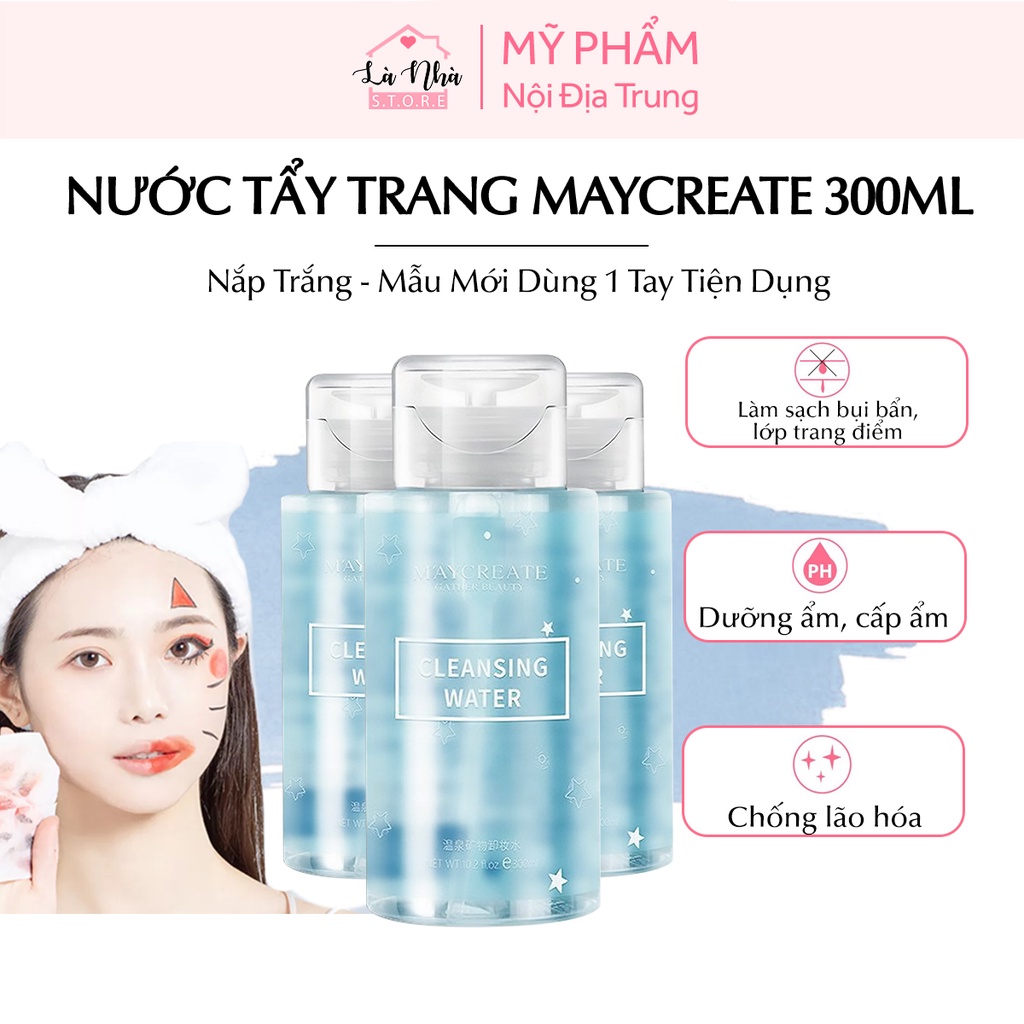 Nước tẩy trang Maycreate 300ml chính hãng nội địa trung, làm sạch sâu, xóa makeup, cấp ẩm làm sáng, mịn da mặt.