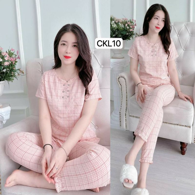 [BunnySky] QUẦN ÁO BỘ MẶC NHÀ MẪU KẺ CARO 6 KHUY HOT HIT VỀ HÀNG 10 MÀU
