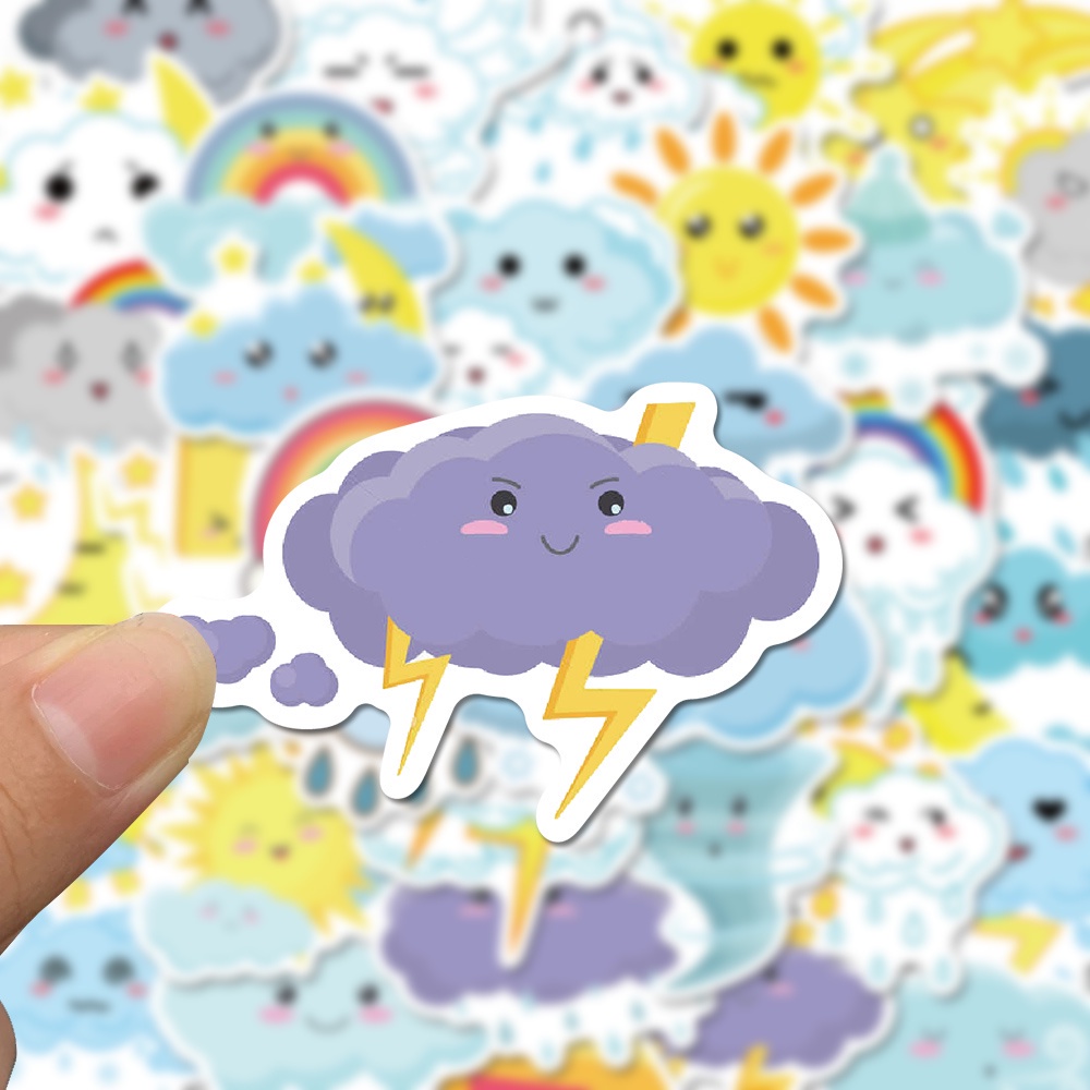 Combo 50 Sticker THỜI TIẾT MẶT TRỜI ĐÁM MÂY DỄ THƯƠNG hình dán chống nước dán mũ bảo hiểm, laptop, vali, điện thoại