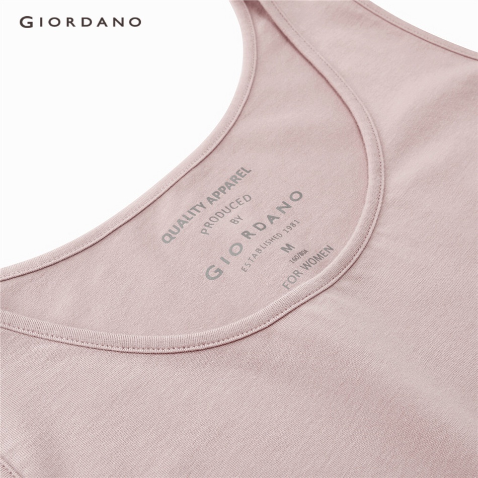 Áo tank top GIORDANO 05323250 co giãn cổ tròn ôm vừa vặn màu trơn dành cho nữ